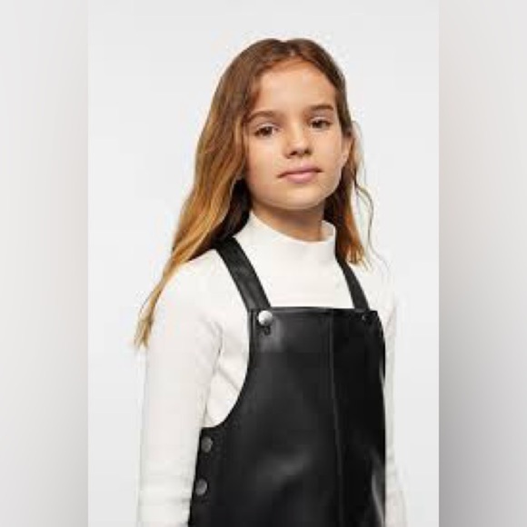 MNG by Mango Kids Faux Leather Pinafore Dress Black Girl’s Sz 13-14 NWT - Picture 2 of 7